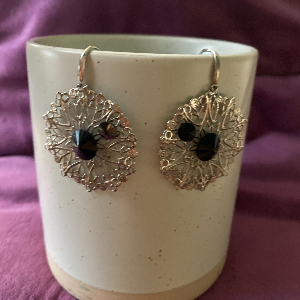 White Gold Plated Onyx Earrings